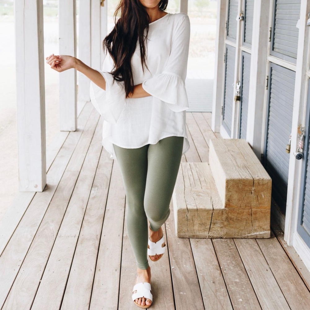 High Waist Leggings In Light Olive - Picture 1 of 4